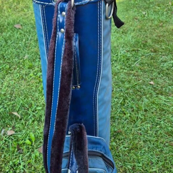 Vintage Knight 14-Way Golf Bag & Strap, Canvas w/ Leather Trim - Navy Blue - Picture 5 of 10
